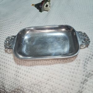 NAMBE VINTAGE SILVER METAL ALLOY RECTANGLE SERVING TRAY DISH HEAVY DUTY